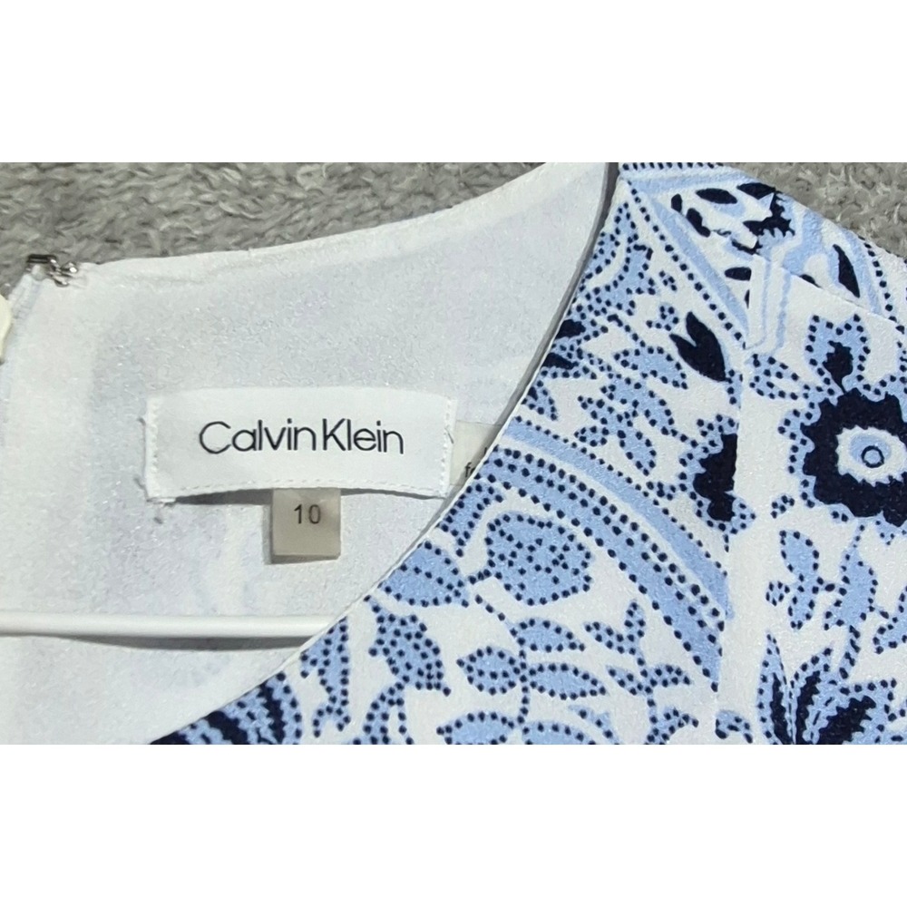Calvin Klein Blue White Paisley Bandana High Low Handkerchief Dress M9PBZ967 10 - Picture 3 of 6